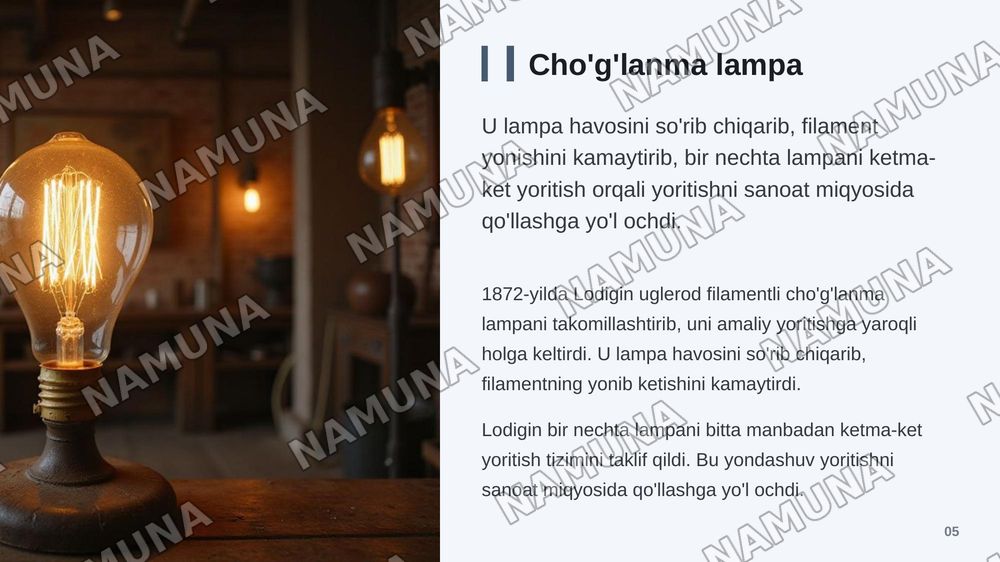 A. Lodigin olimning avtobiografiyasi va yaratgan qonunlari va qurilmalari — zamonaviy taqdimot, 6-slayd