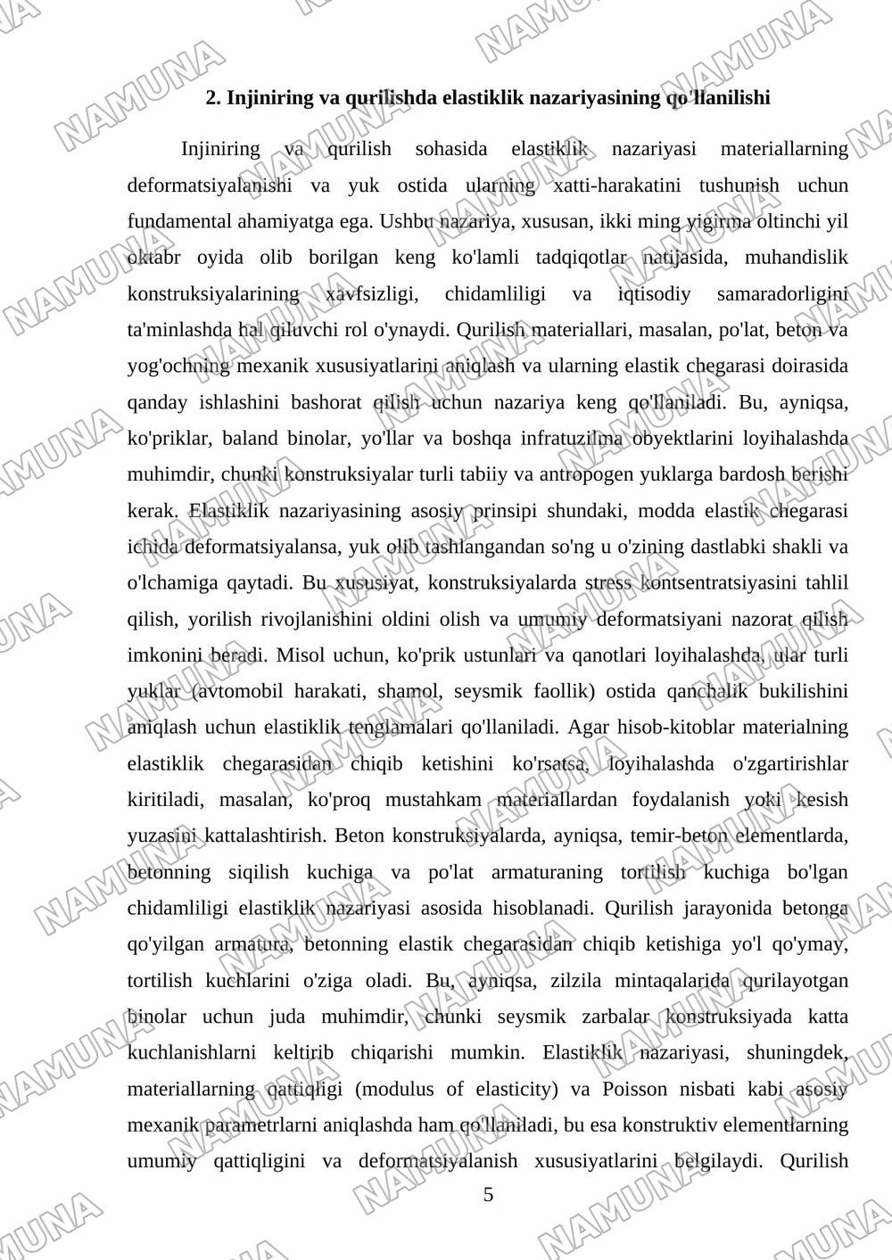 Elastiklik nazaryasining amalda qollanilishi — mustaqil ish, 5-varaq