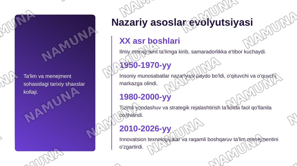 pedagogik menejmentning ilmiy-nazariy asoslari va rivojlanish bosqichlari — zamonaviy taqdimot, 5-slayd