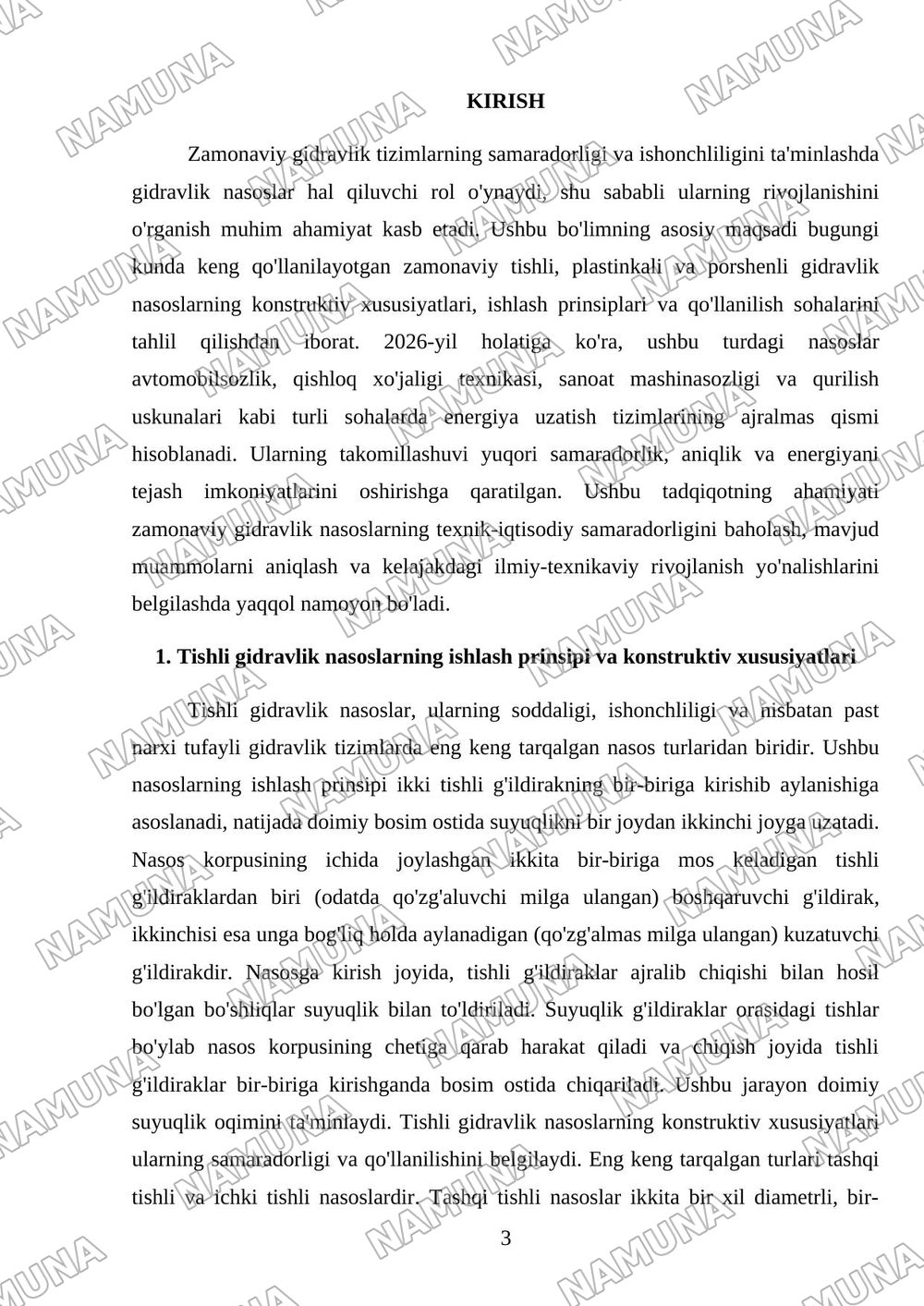 Zamonaviy tishli, plastinkali va porshenli gidravliknasoslar — mustaqil ish, 3-varaq