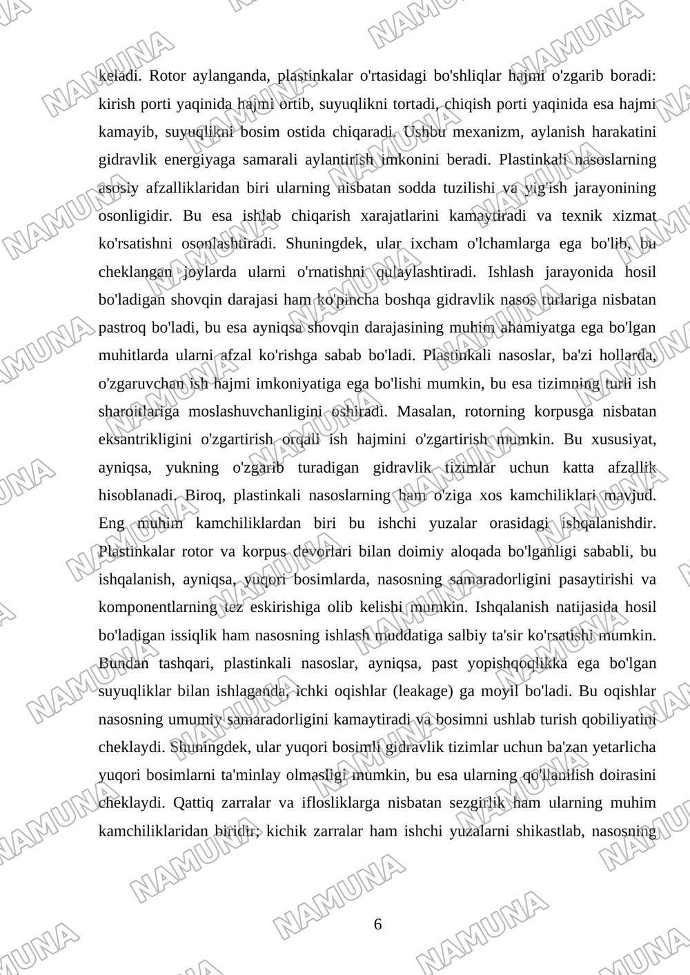 Zamonaviy tishli, plastinkali va porshenli gidravliknasoslar — mustaqil ish, 6-varaq