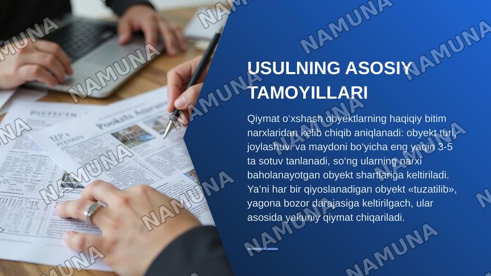 Ko‘chmas mulk obyektini baholashda sotuvlarni qiyoslash usullari — zamonaviy taqdimot, 4-slayd