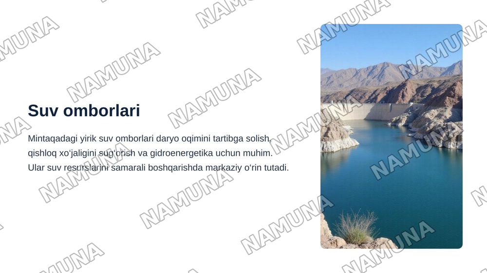 O‘rta Osiyo daryolari, ko‘llari, muzliklari va suv omborlari jadvallari — zamonaviy taqdimot, 7-slayd