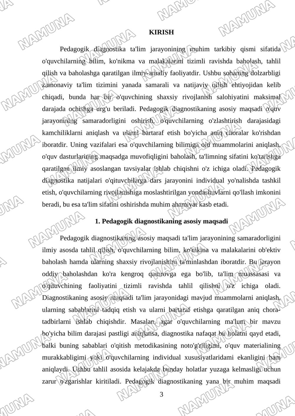 Pedagogik diagnostikaning maqsadi va vazifalari — mustaqil ish, 3-varaq