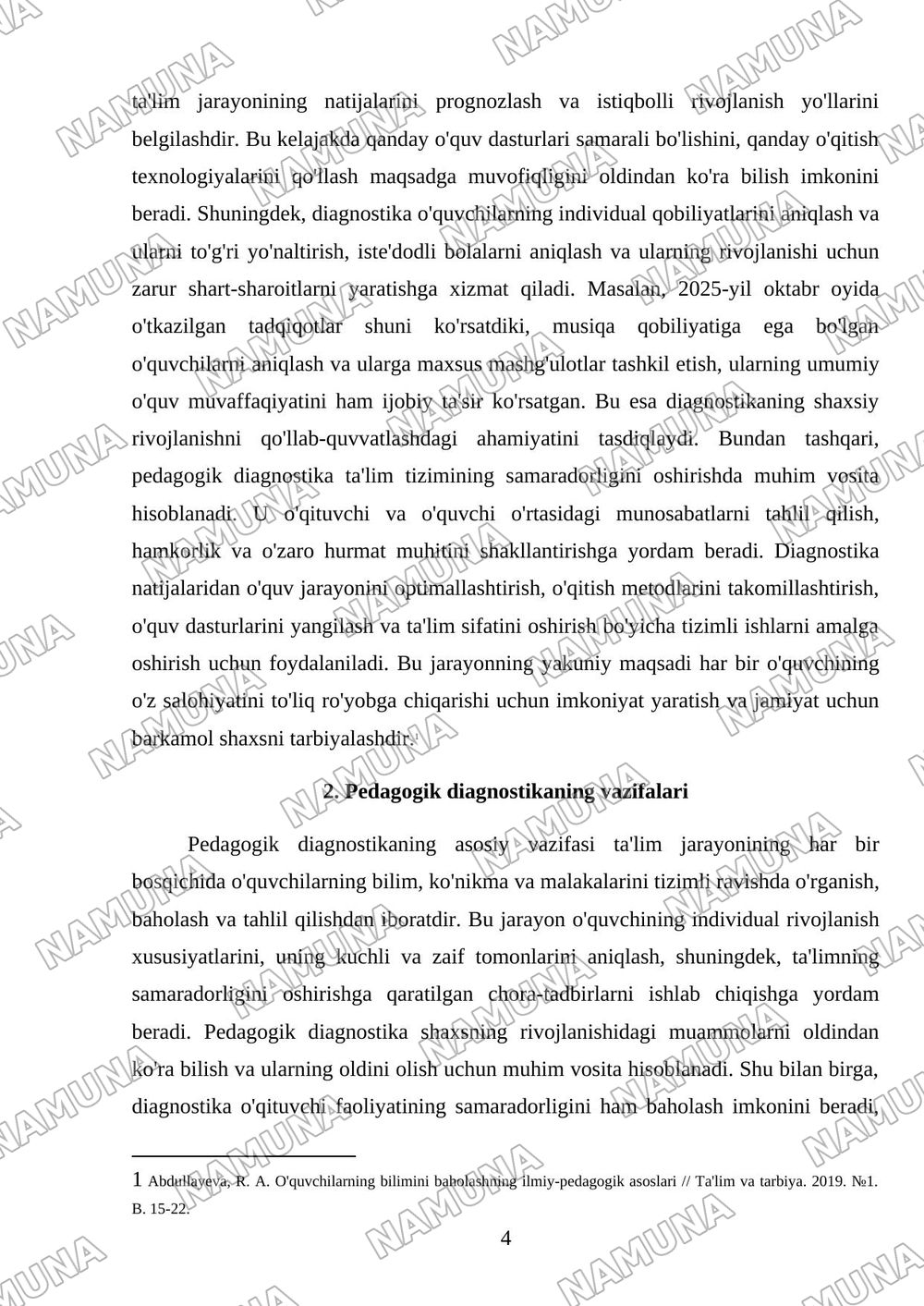 Pedagogik diagnostikaning maqsadi va vazifalari — mustaqil ish, 4-varaq