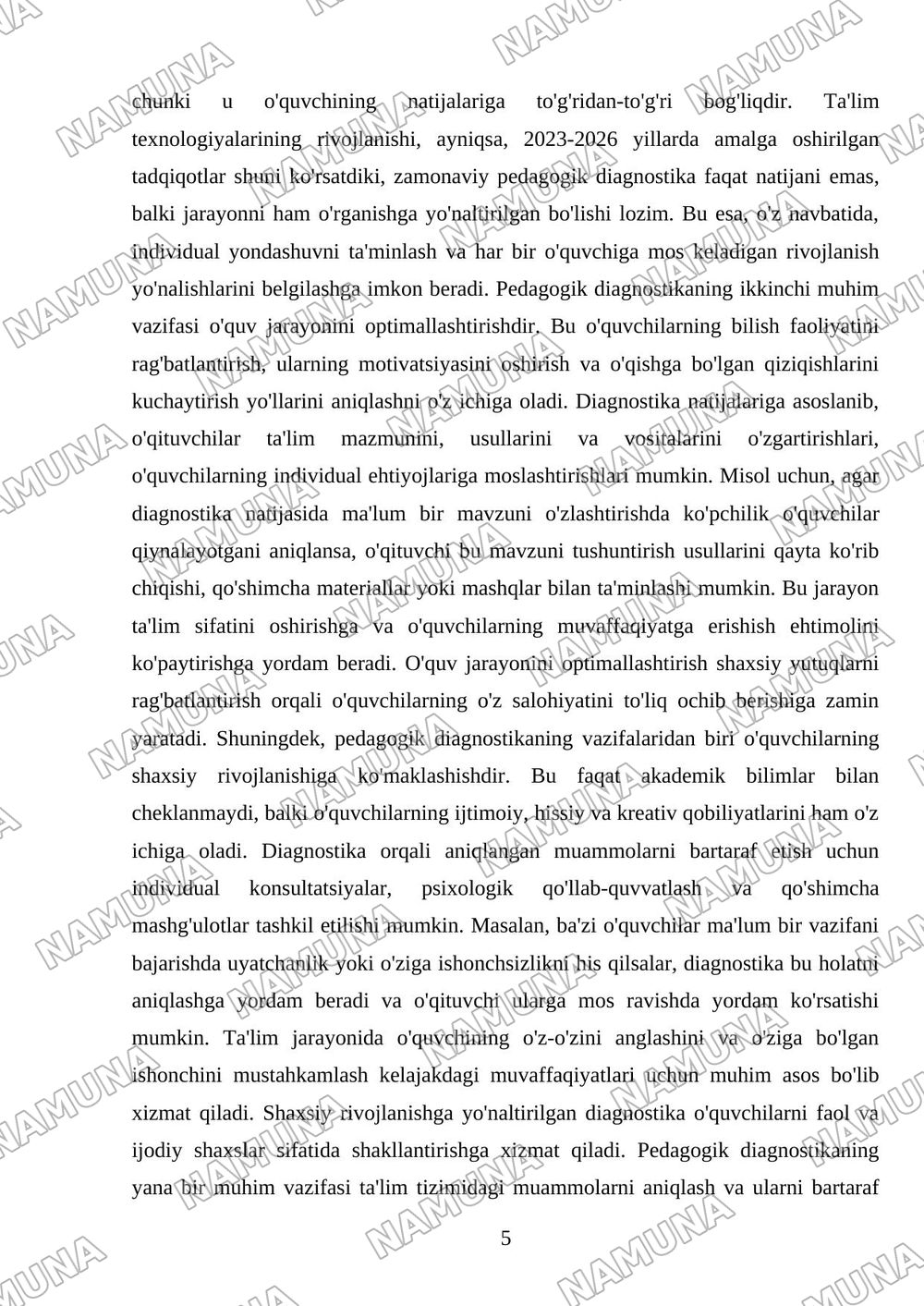 Pedagogik diagnostikaning maqsadi va vazifalari — mustaqil ish, 5-varaq