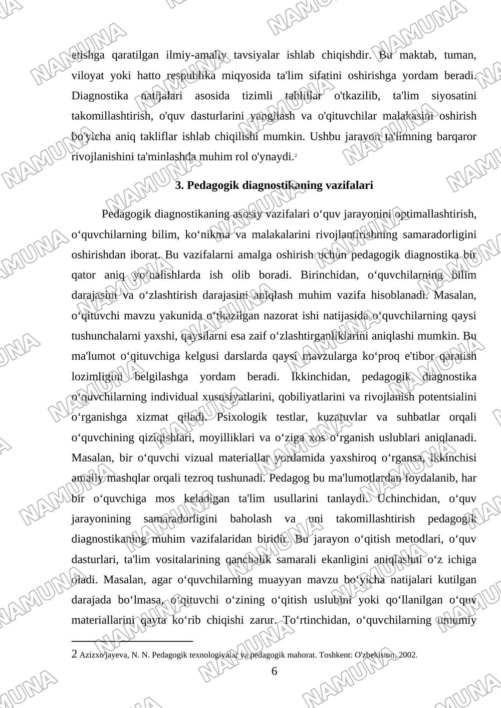 Pedagogik diagnostikaning maqsadi va vazifalari — mustaqil ish, 6-varaq
