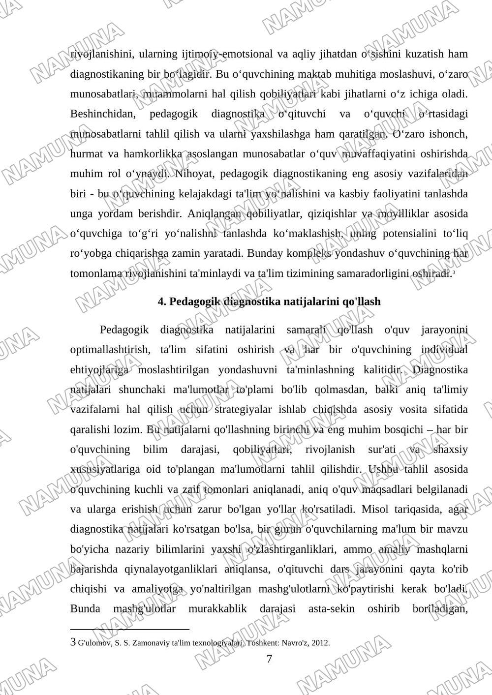 Pedagogik diagnostikaning maqsadi va vazifalari — mustaqil ish, 7-varaq
