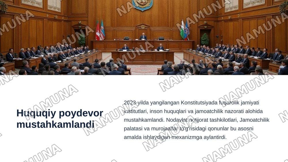 özbekıstonda demokratık fuqarolık jamıyatı asoslarınıng şakllamışı amalga oşırılgan sıyosıy ıslohotlar — zamonaviy taqdimot, 5-slayd