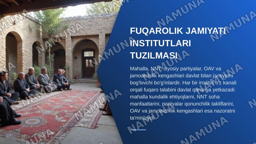 özbekıstonda demokratık fuqarolık jamıyatı asoslarınıng şakllamışı amalga oşırılgan sıyosıy ıslohotlar — zamonaviy taqdimot, 6-slayd