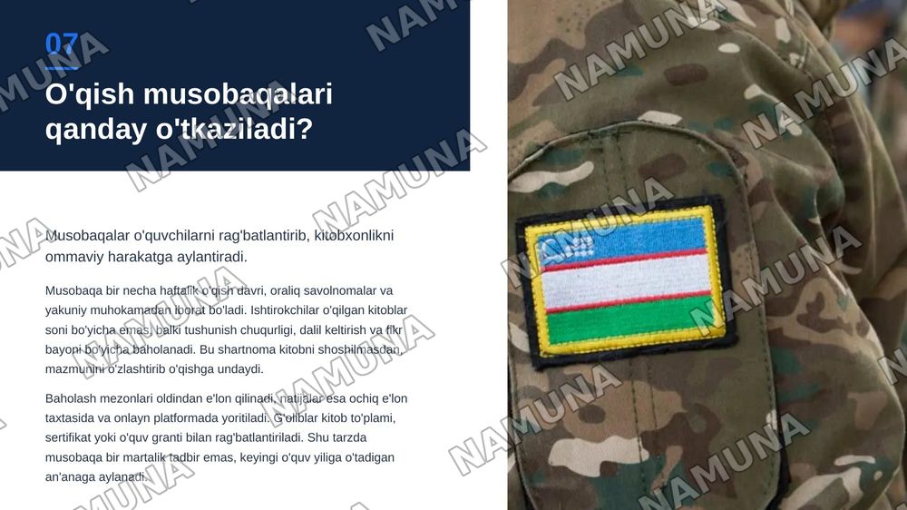 Kitobxonlikning kamayishi
Yechim: kitobxonlik klublari, o‘qish musobaqalari va kitob muhokamalarini tashkil etish. — zamonaviy taqdimot, 8-slayd