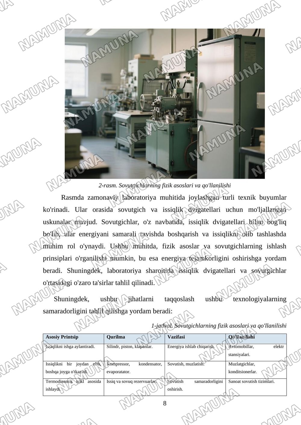 Issiqlik dvigatellar . Sovutgichlar — mustaqil ish, 8-varaq