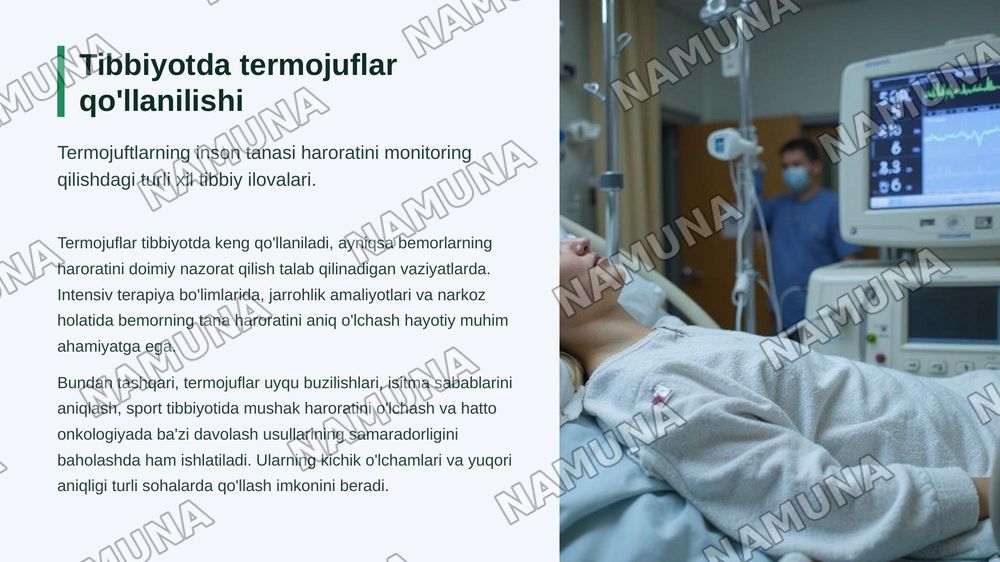 Tibbiyotda termometriya usullari .
Termojuftni darajalash va termometr sifatida qóllashni òrganish — zamonaviy taqdimot, 8-slayd