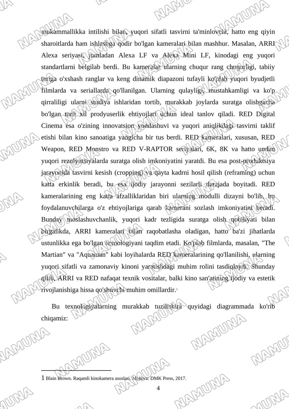 ARRI va RED kinokameralari tavsilotlari (adabiyot: Ragamli videokameralar va internet) — mustaqil ish, 4-varaq