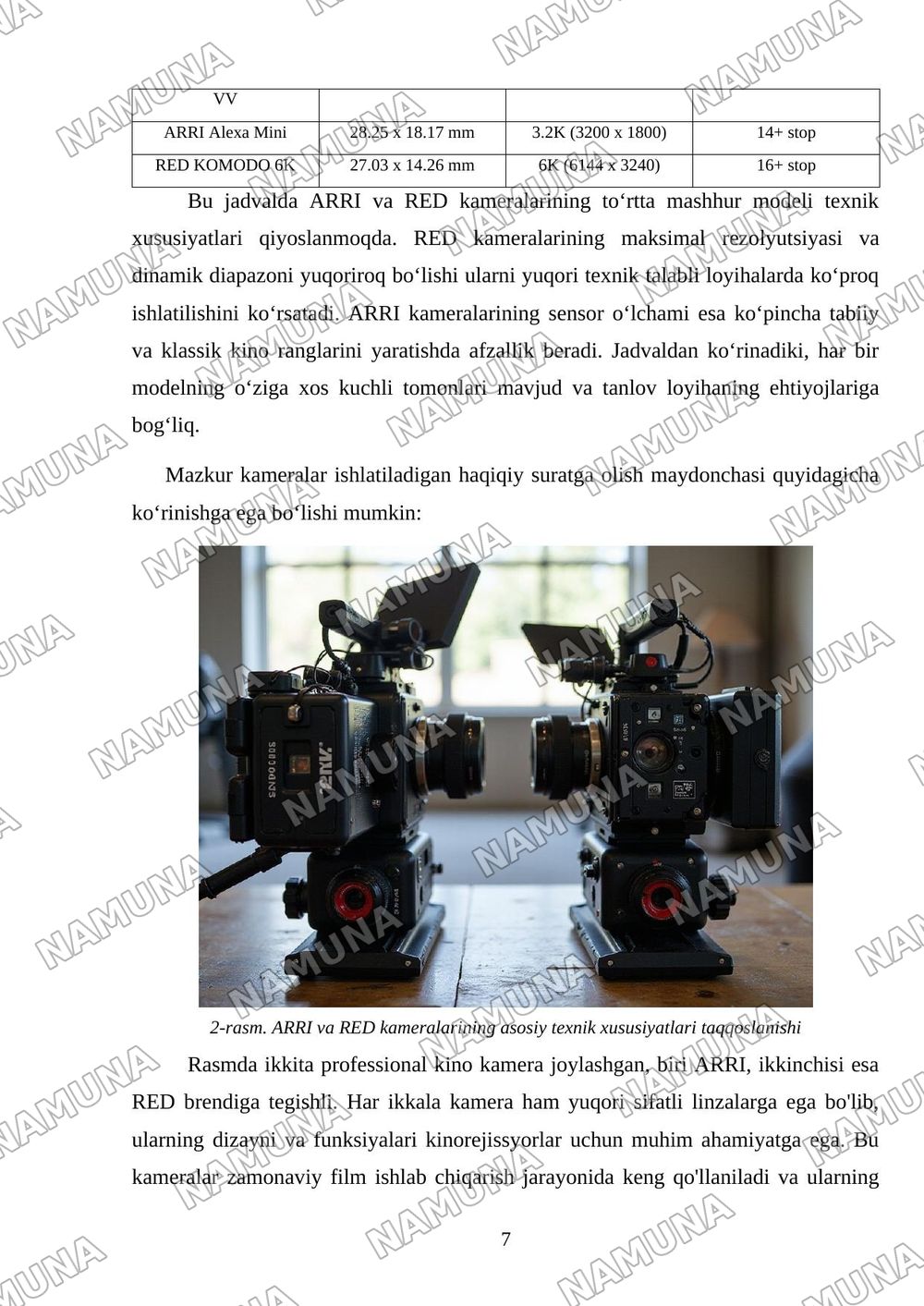 ARRI va RED kinokameralari tavsilotlari (adabiyot: Ragamli videokameralar va internet) — mustaqil ish, 7-varaq