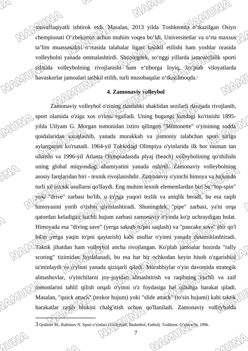 Valleybol sporti kelib chiqishi va uning tarixi — mustaqil ish, 7-varaq