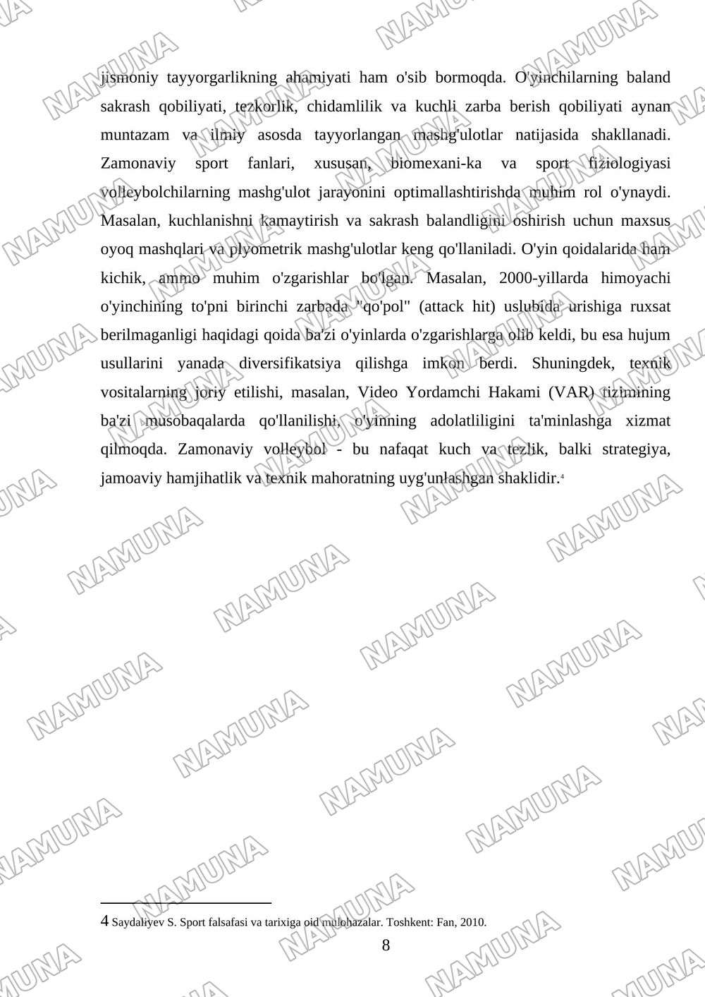 Valleybol sporti kelib chiqishi va uning tarixi — mustaqil ish, 8-varaq