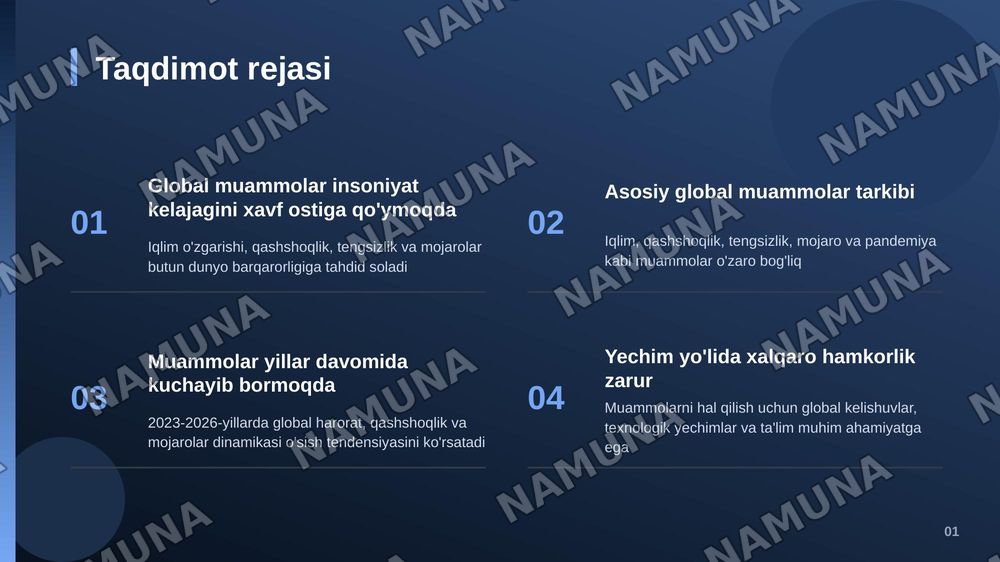 Davrimizning global muomalalari va ularga yechim topish — zamonaviy taqdimot, 2-slayd