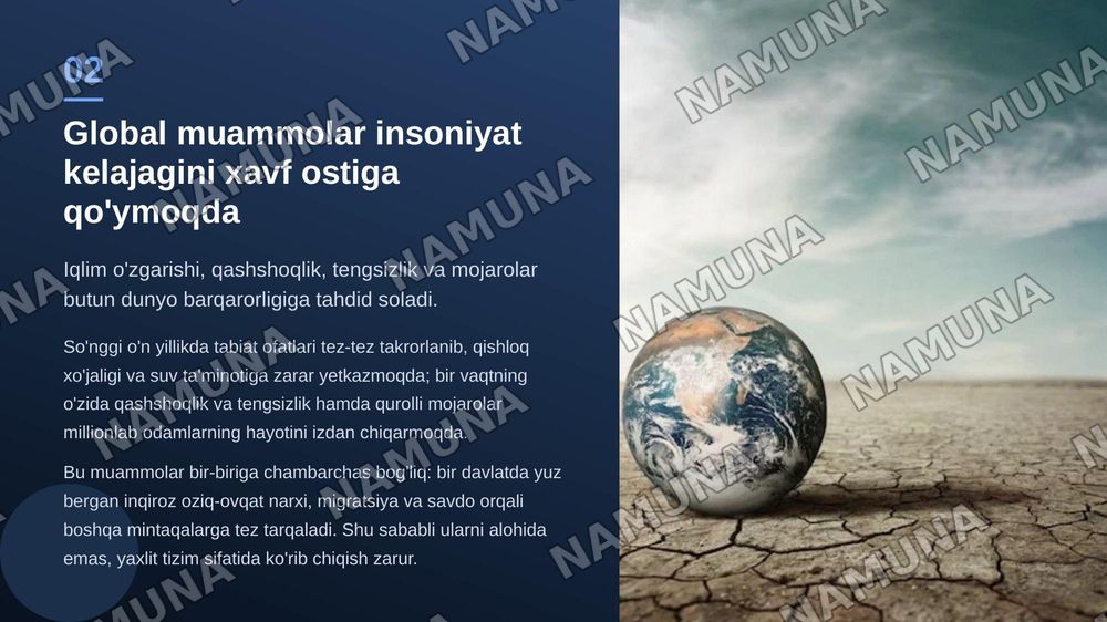 Davrimizning global muomalalari va ularga yechim topish — zamonaviy taqdimot, 3-slayd