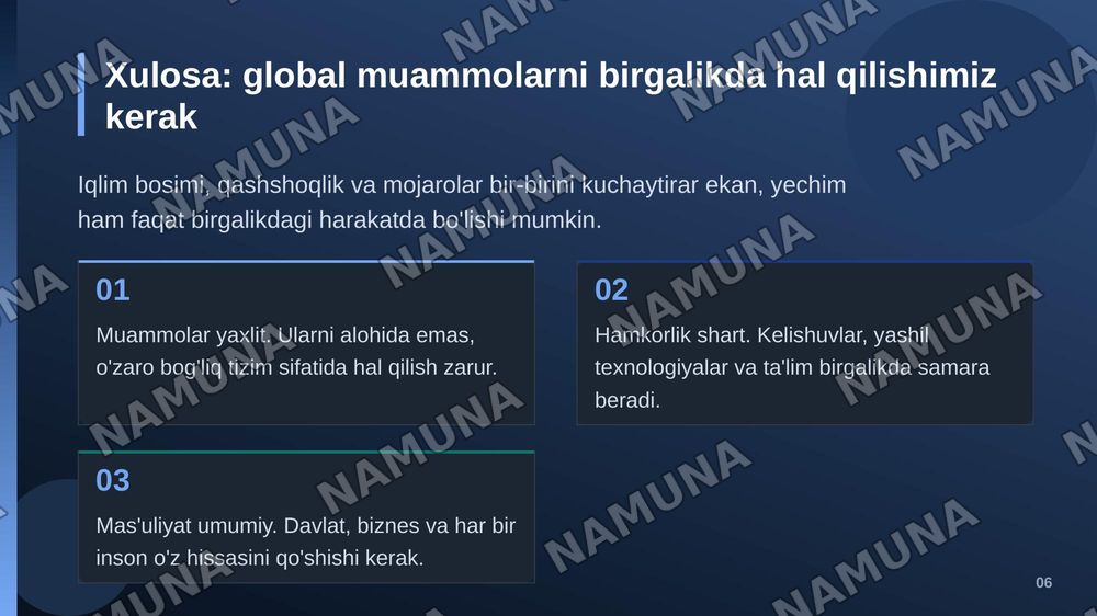 Davrimizning global muomalalari va ularga yechim topish — zamonaviy taqdimot, 7-slayd