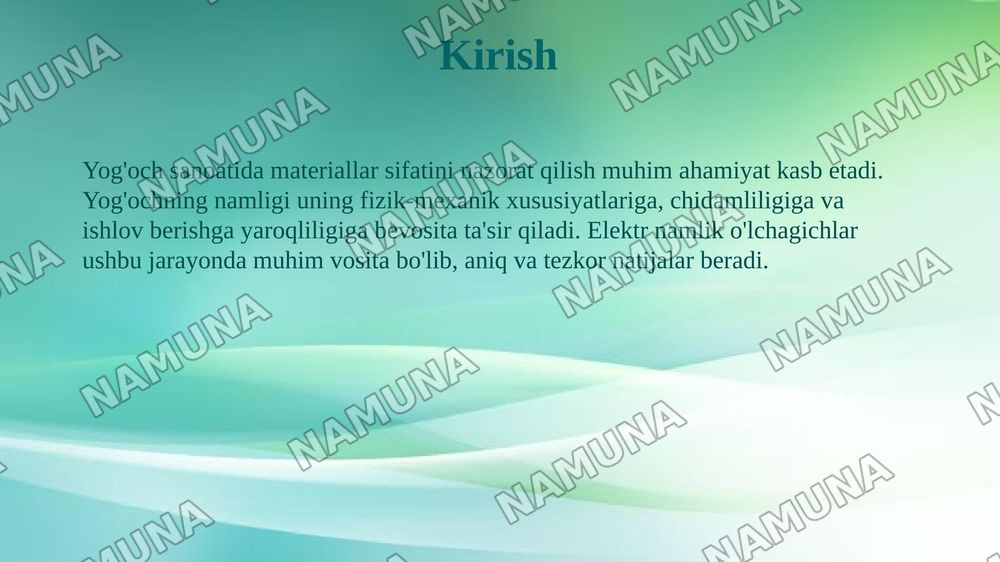 Elektr namlik olchagich yordimida yogoch tarkibidagi namlikni olchash va quritish xaritalarini tuzish — taqdimot, 3-slayd