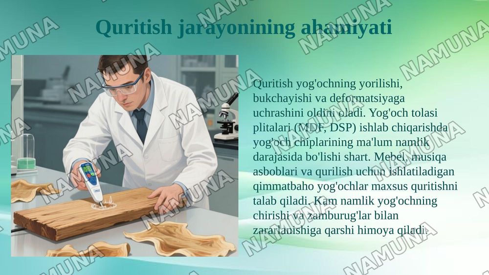 Elektr namlik olchagich yordimida yogoch tarkibidagi namlikni olchash va quritish xaritalarini tuzish — taqdimot, 6-slayd