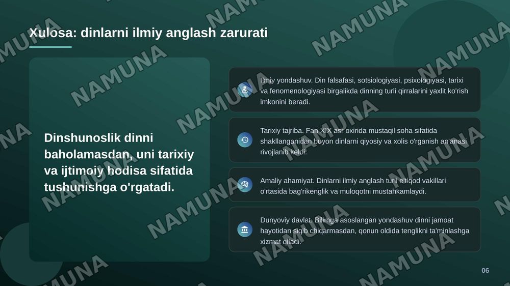 Dinshunoslik — zamonaviy taqdimot, 7-slayd