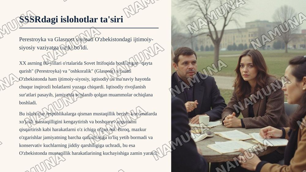 Mustaqilikka erishish arafasida O'zbekistondagi ijtimoiy-siyosiy jarayonlar — zamonaviy taqdimot, 3-slayd