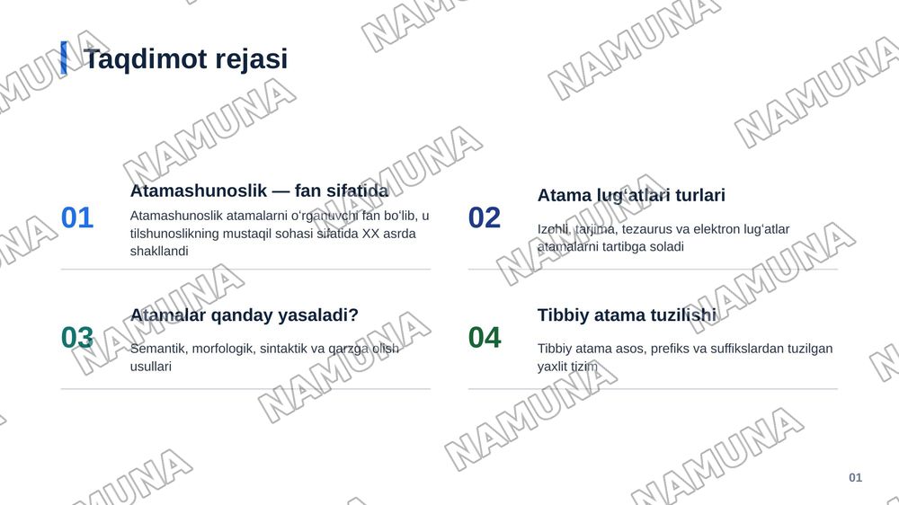 Atamashunoslik. Atama lugʻatlari. Atamalarning yasalishi.Tibbiy atamalarning tuzilishi va yasalish usullari. — zamonaviy taqdimot, 2-slayd