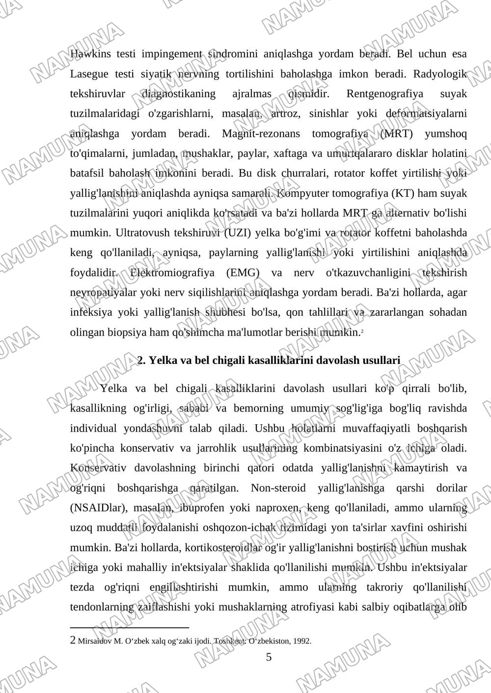 Yelka va bel chigali — mustaqil ish, 5-varaq