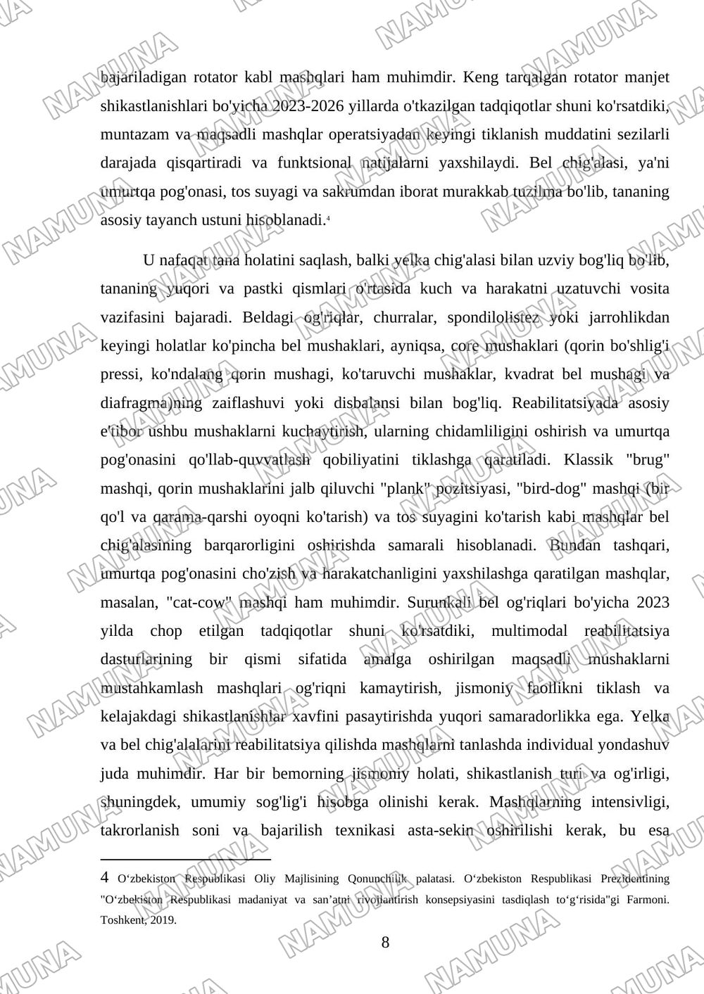 Yelka va bel chigali — mustaqil ish, 8-varaq