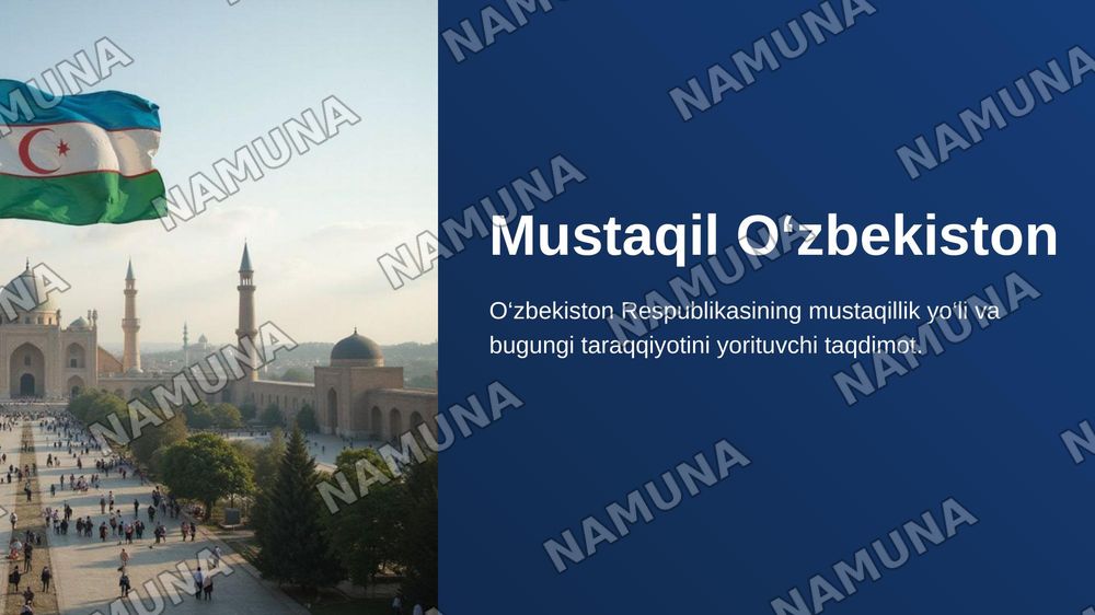 Mustaqil O‘zbekiston Respublikasining tashkil topishi va uning tarixiy ahamiyati. O‘zbekistonning o‘ziga xos istiqlol va taraqqiyot yo‘li. — zamonaviy taqdimot, 1-slayd