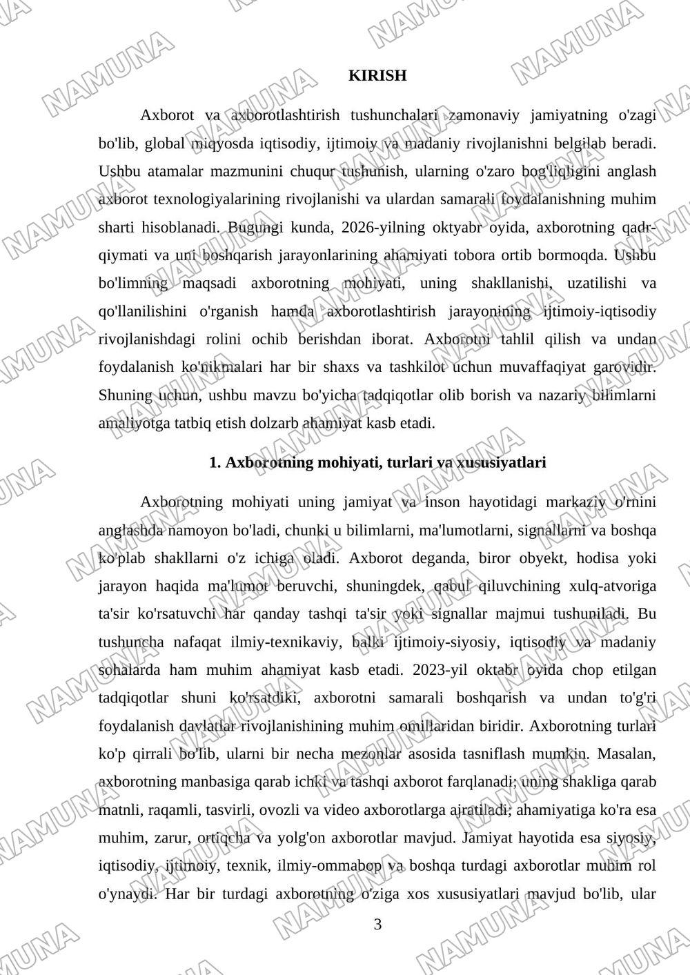 Axborot va axborotlashtirish jarayoni tushunchasi — mustaqil ish, 3-varaq