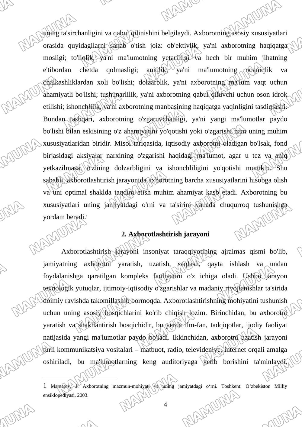 Axborot va axborotlashtirish jarayoni tushunchasi — mustaqil ish, 4-varaq