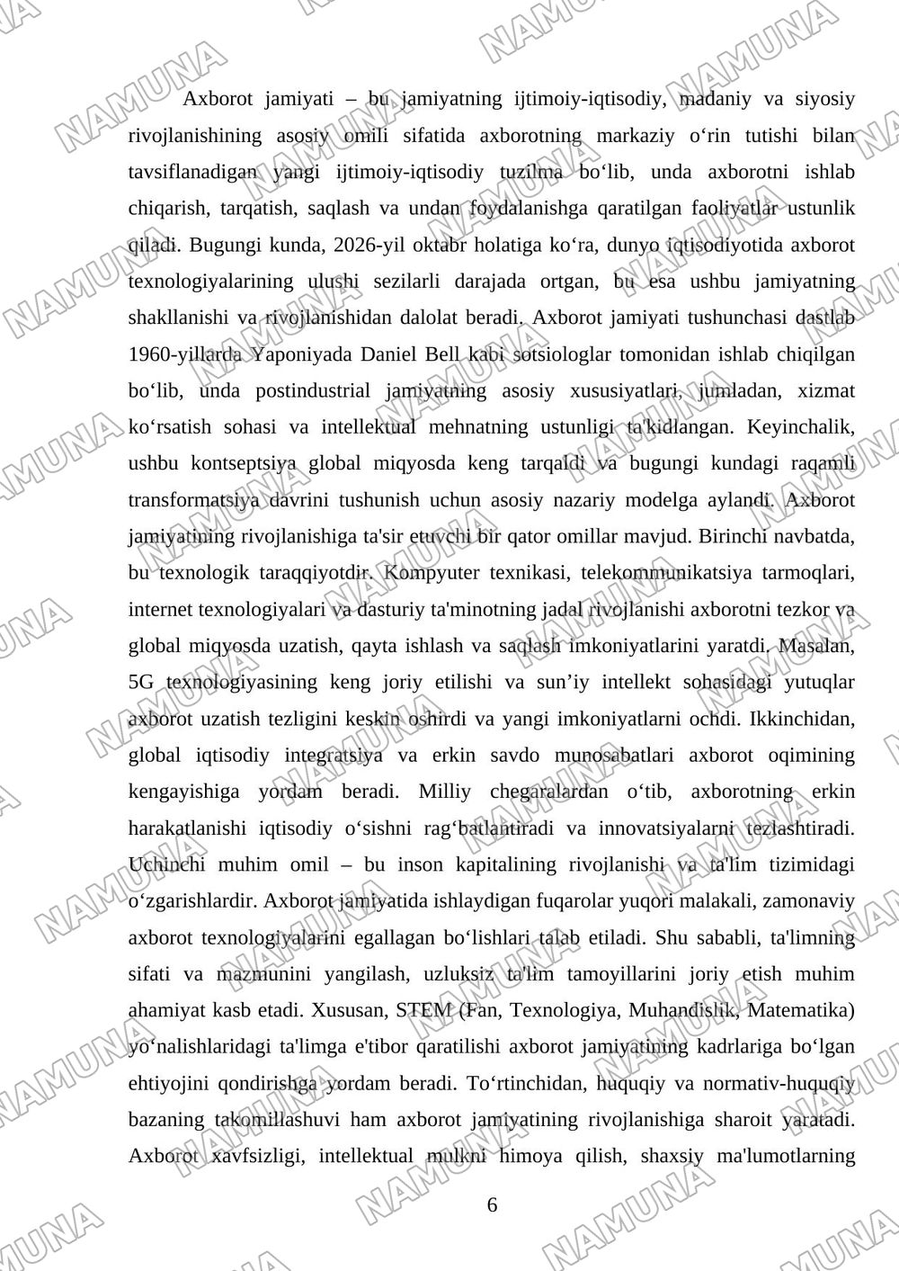 Axborot va axborotlashtirish jarayoni tushunchasi — mustaqil ish, 6-varaq