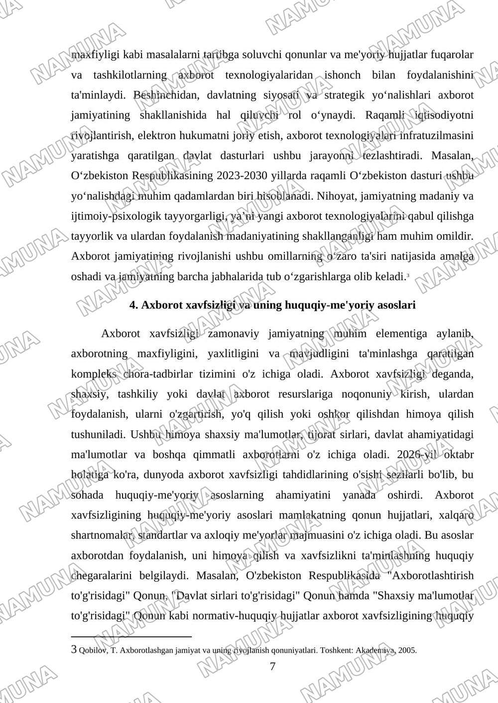 Axborot va axborotlashtirish jarayoni tushunchasi — mustaqil ish, 7-varaq