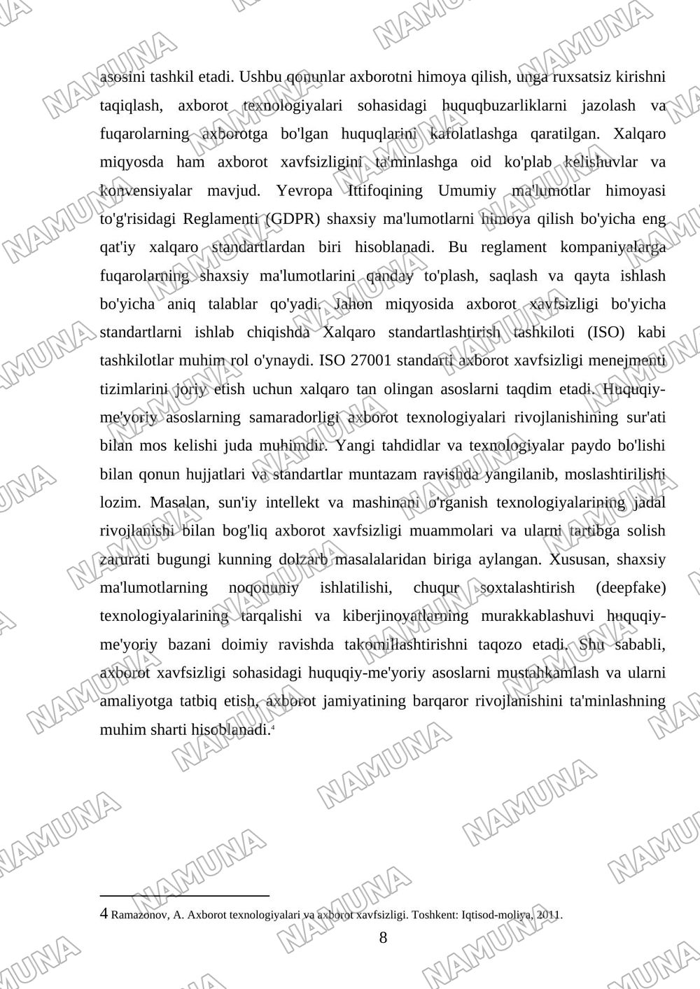 Axborot va axborotlashtirish jarayoni tushunchasi — mustaqil ish, 8-varaq