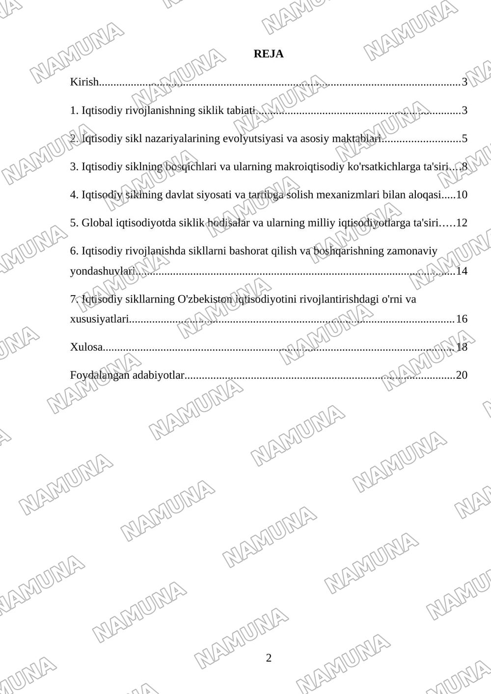 Iqtisodiy rivojlanishning sikilligi va iqtisodiy sikl nazariyalari — mustaqil ish, 2-varaq