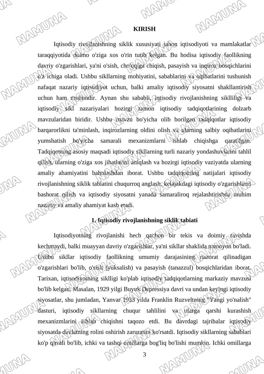 Iqtisodiy rivojlanishning sikilligi va iqtisodiy sikl nazariyalari — mustaqil ish, 3-varaq