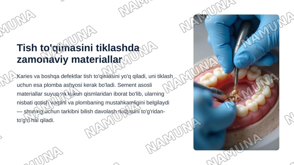 Sement asosli plomba ashyolar. Fosfat kislota asosli sementlar. Tarkibi, xususiyatlari — zamonaviy taqdimot, 3-slayd