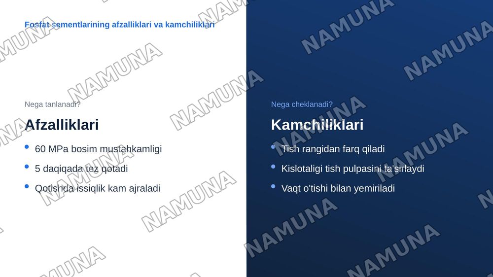 Sement asosli plomba ashyolar. Fosfat kislota asosli sementlar. Tarkibi, xususiyatlari — zamonaviy taqdimot, 7-slayd