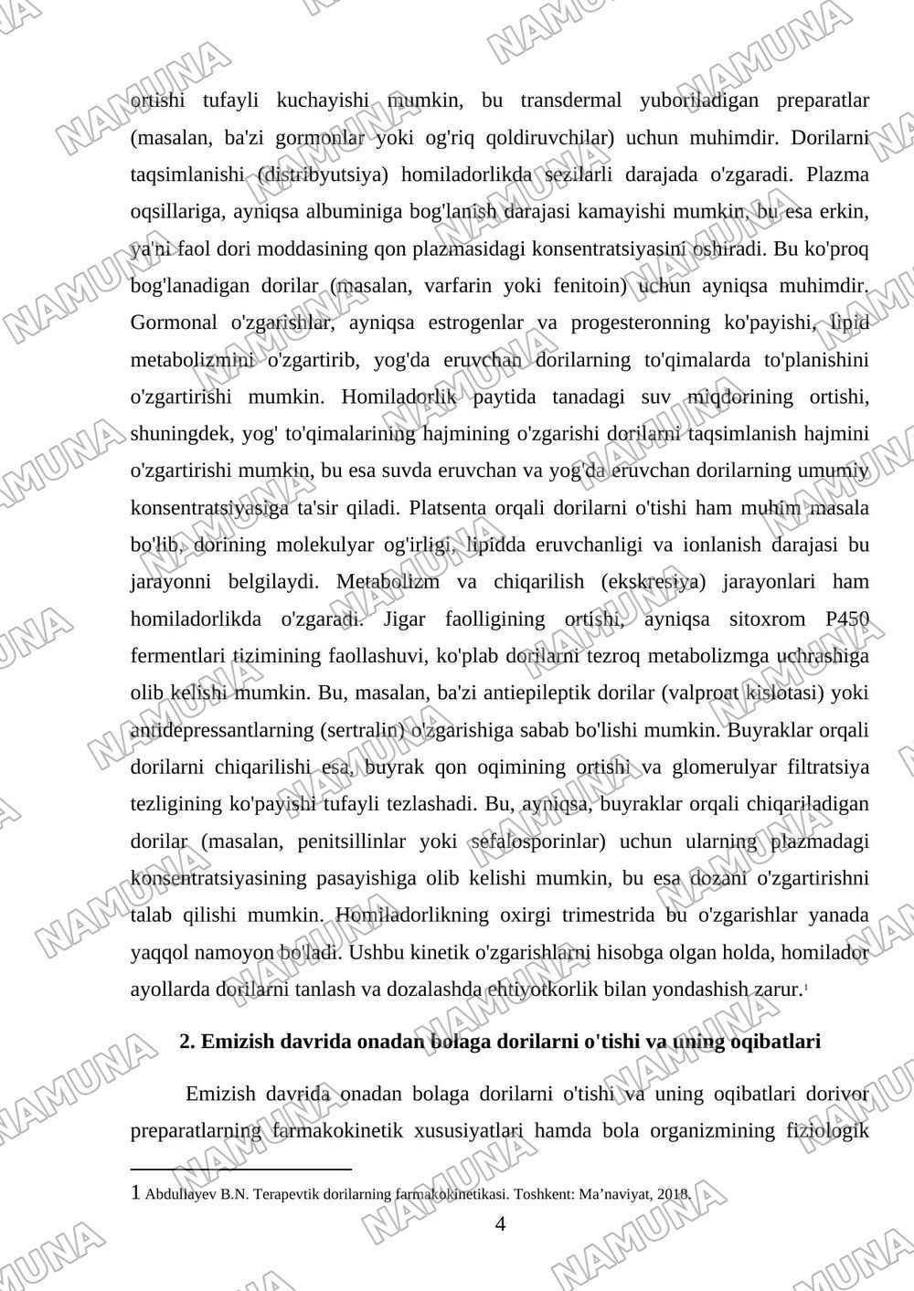Emizikli va homilador ayollarda dorilar kinetikasining o’ziga xosligi — referat, 4-varaq