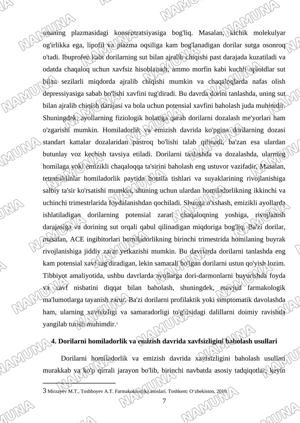 Emizikli va homilador ayollarda dorilar kinetikasining o’ziga xosligi — referat, 7-varaq