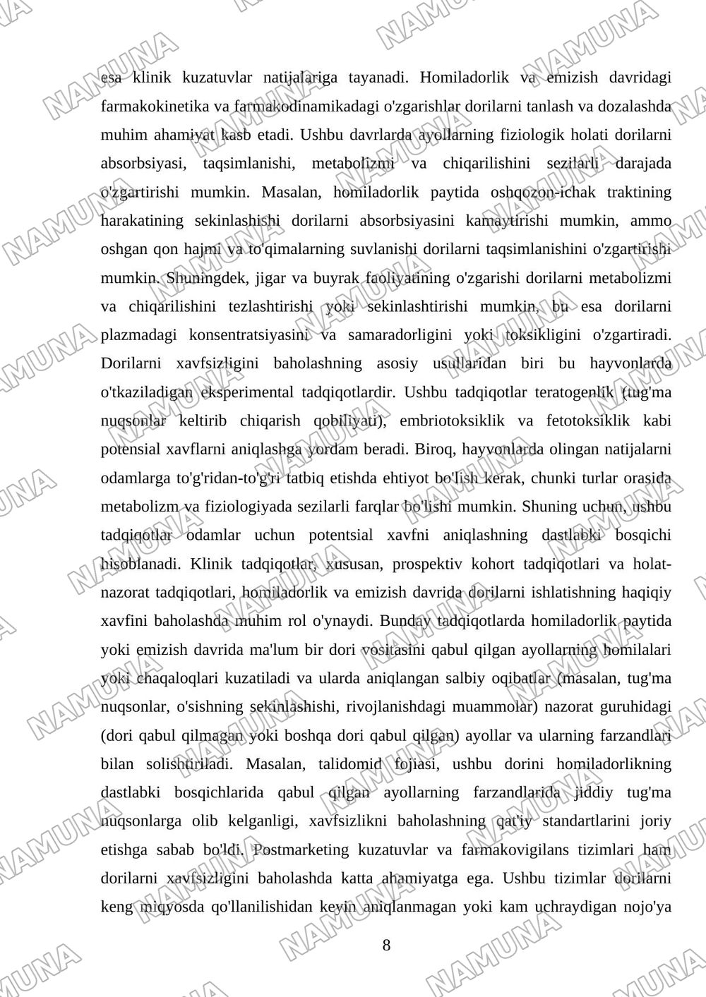 Emizikli va homilador ayollarda dorilar kinetikasining o’ziga xosligi — referat, 8-varaq