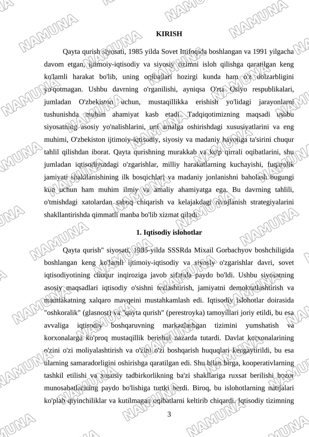 ‘qayta qurish’ siyosati va uning natijalari — mustaqil ish, 3-varaq