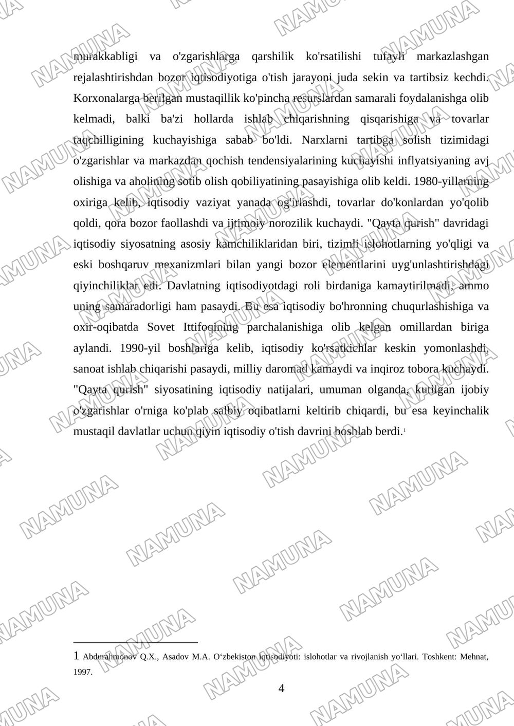 ‘qayta qurish’ siyosati va uning natijalari — mustaqil ish, 4-varaq
