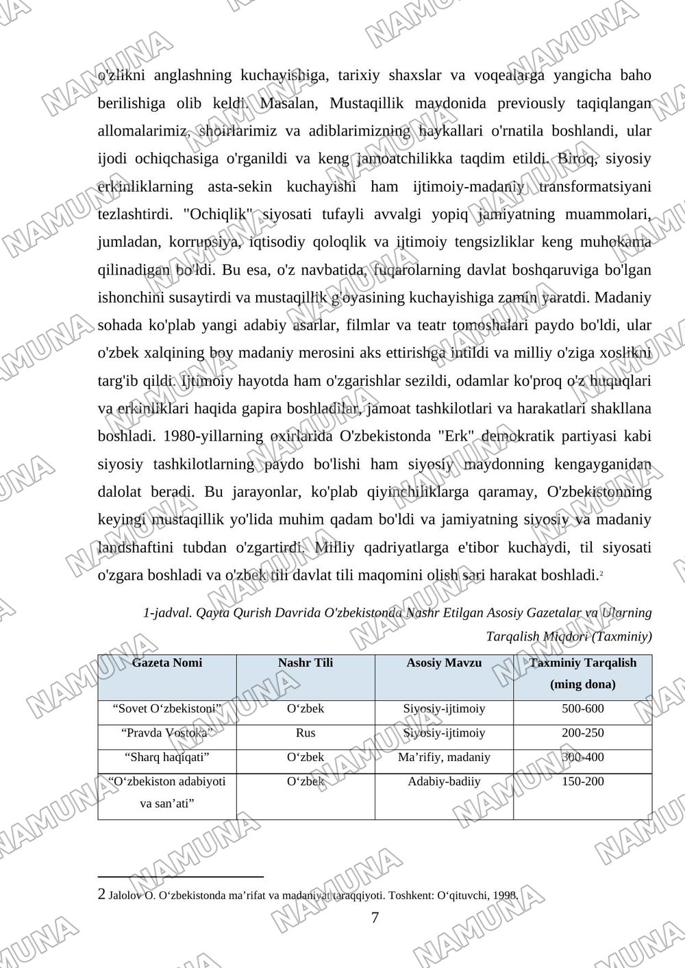‘qayta qurish’ siyosati va uning natijalari — mustaqil ish, 7-varaq