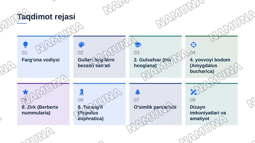 Landshaft o'simliklari: loyihalash qo'llanmasi. Farg'ona vodiysi uchun 15 ta kam tanilgan gul, buta va daraxt. — zamonaviy taqdimot, 2-slayd