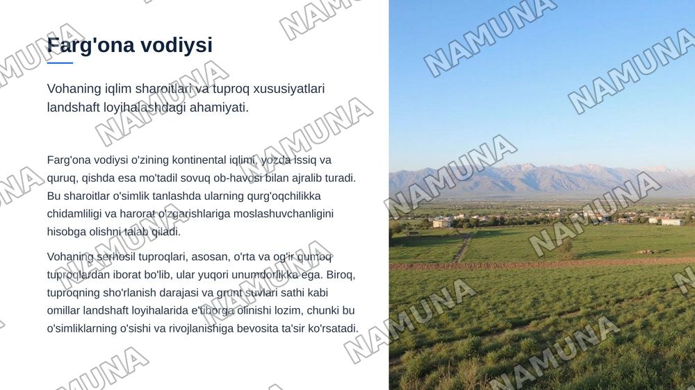 Landshaft o'simliklari: loyihalash qo'llanmasi. Farg'ona vodiysi uchun 15 ta kam tanilgan gul, buta va daraxt. — zamonaviy taqdimot, 3-slayd