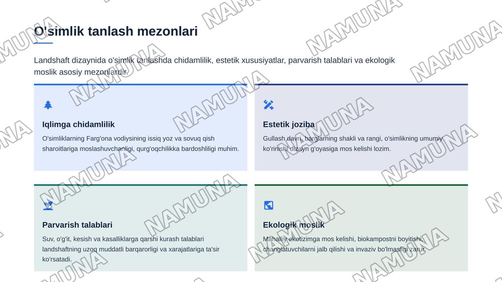 Landshaft o'simliklari: loyihalash qo'llanmasi. Farg'ona vodiysi uchun 15 ta kam tanilgan gul, buta va daraxt. — zamonaviy taqdimot, 5-slayd
